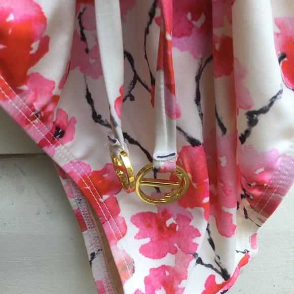 TART Swim one piece ruffled floral swimsuit with laced back S NWT pink red - Picture 5 of 10